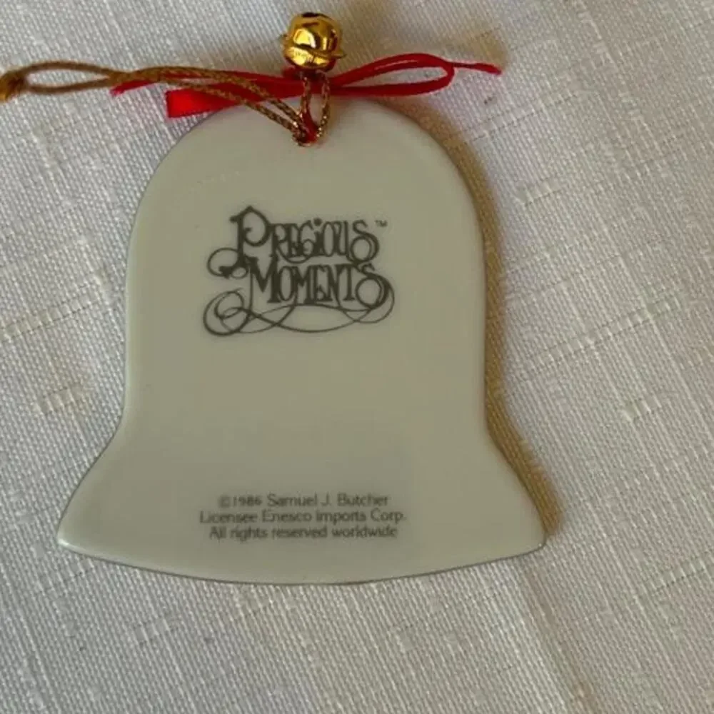 Vintage 80s ceramic precious moments The Wonder of Christmas bell ornament